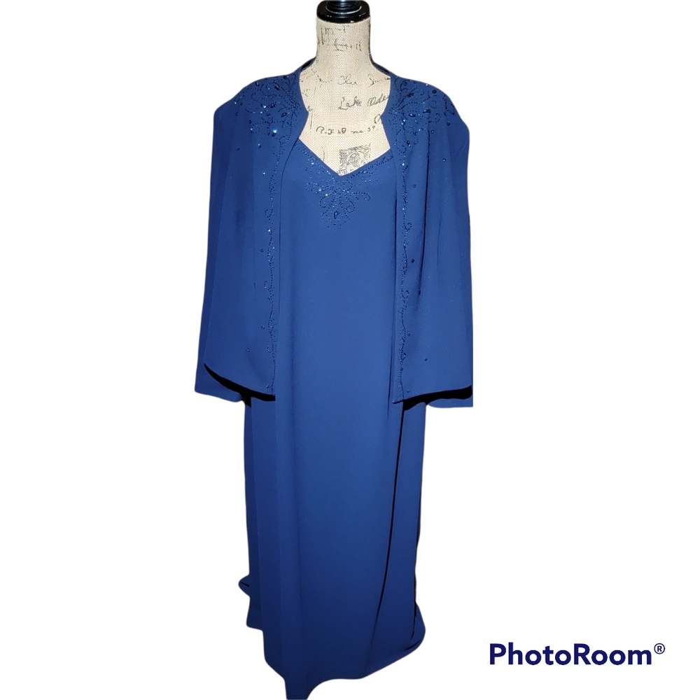 Plus R & M Richards Navy Beaded dress sz 20